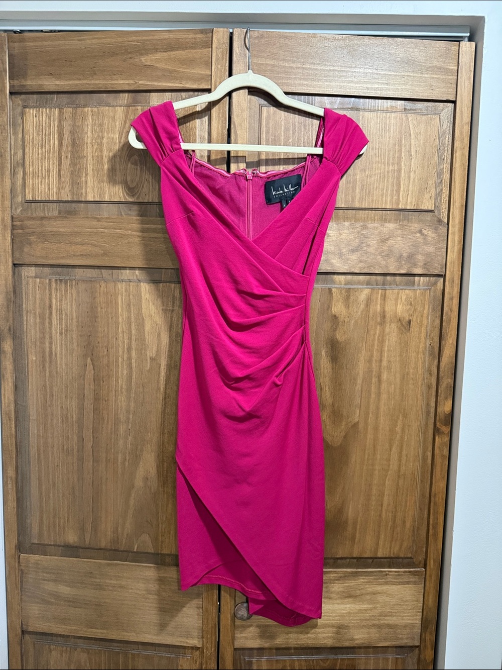 Nicole Miller Collection Fuchsia Pink Ruched Draped Midi Dress Size 0